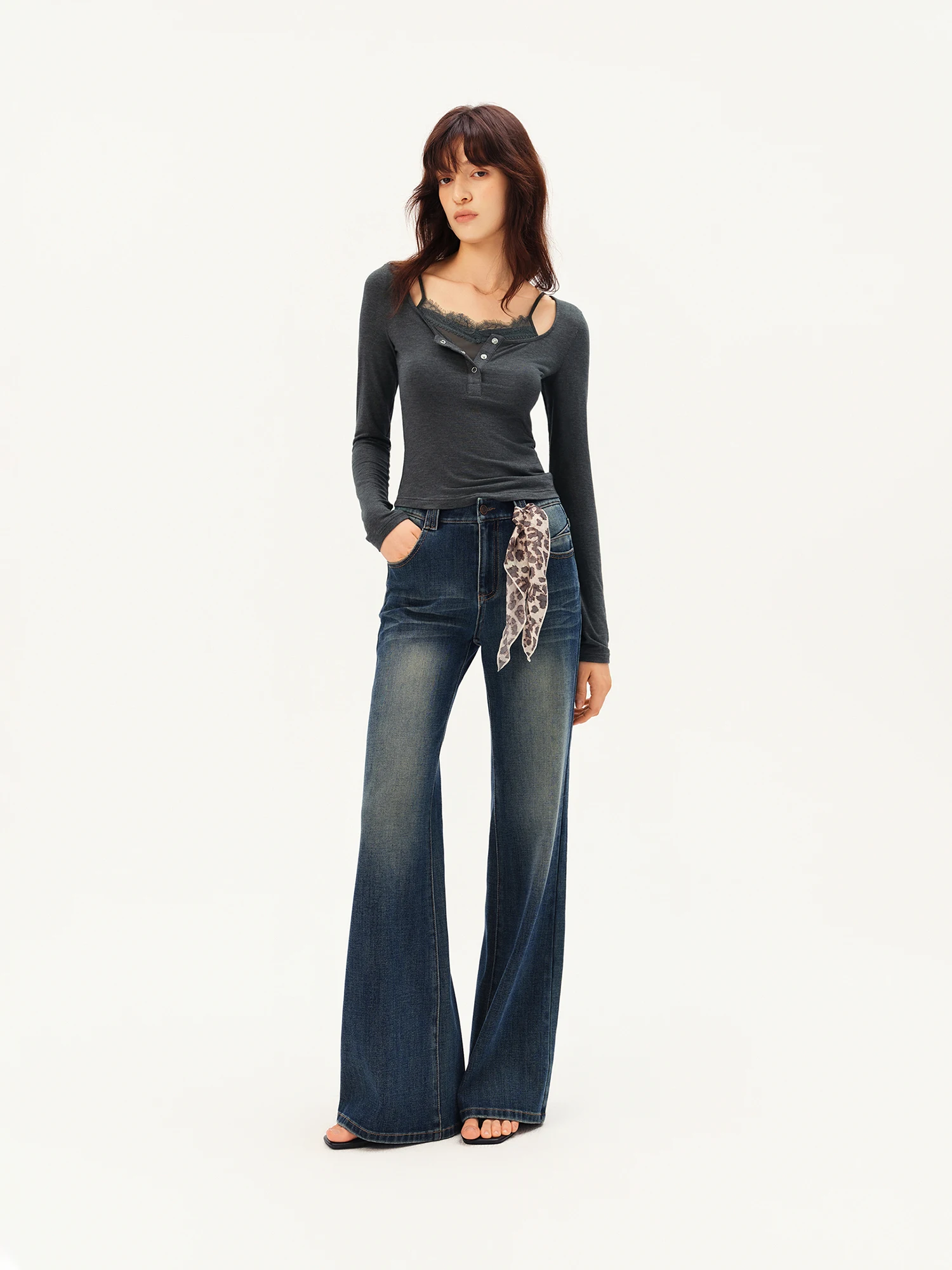ZIQIAO Women's 2026 Autumn New Arrival Stylish Two-Piece Set: Camisole & T-Shirt Cashmere & Modal Blend Top with Inner Wear