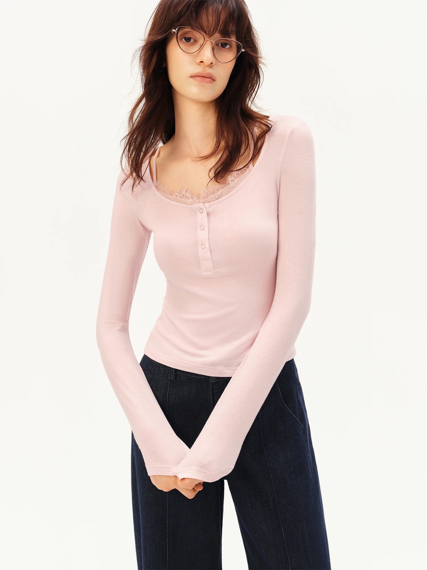 ZIQIAO Women's 2026 Autumn New Arrival Stylish Two-Piece Set: Camisole & T-Shirt Cashmere & Modal Blend Top with Inner Wear