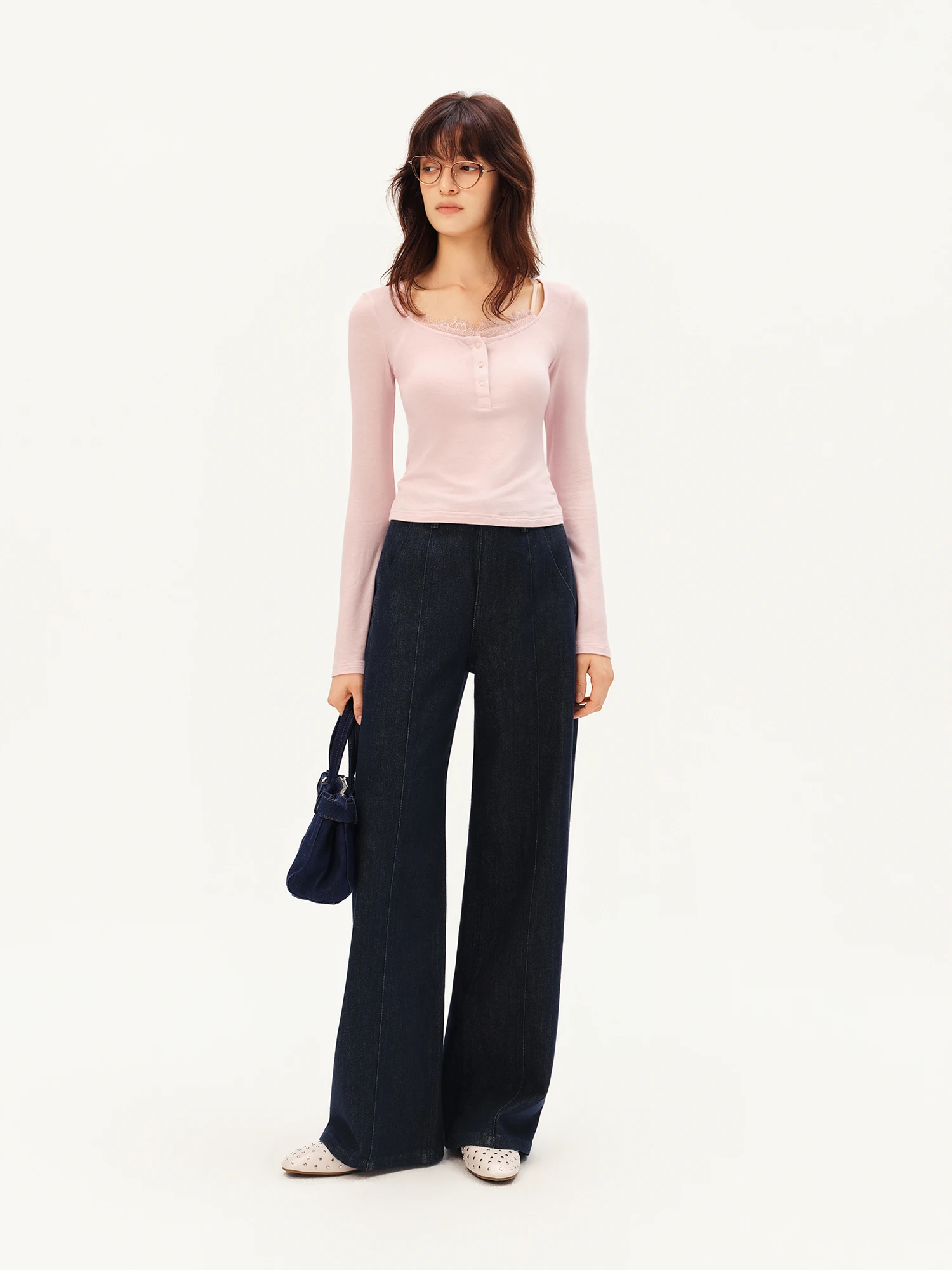 ZIQIAO Women's 2026 Autumn New Arrival Stylish Two-Piece Set: Camisole & T-Shirt Cashmere & Modal Blend Top with Inner Wear