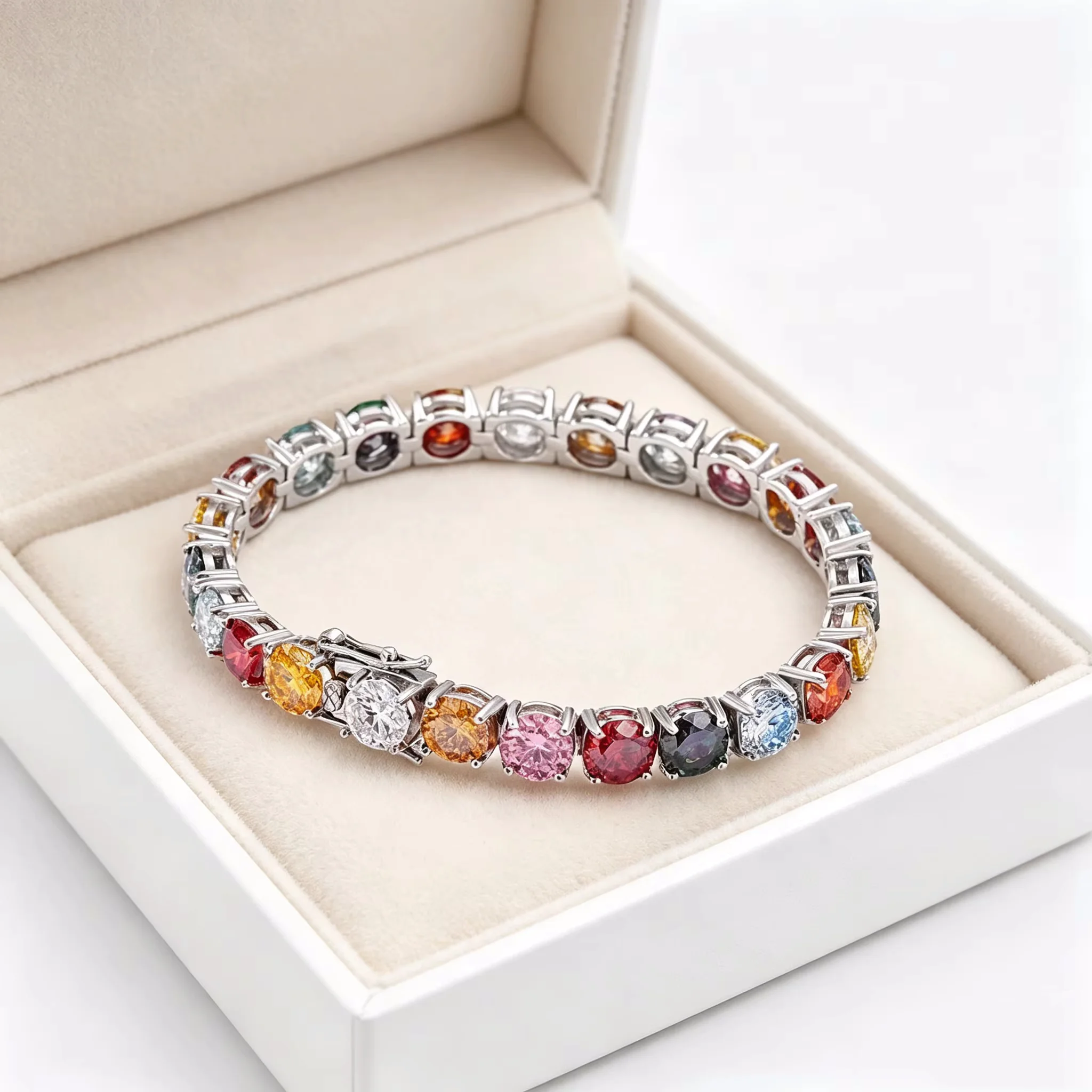 Luxury 3/4/5/6.5MM Colored Rainbow Tennis Moissanite Bracelets Plated Gold 925 Sterling Silver Fine Jewelry Gift Certified