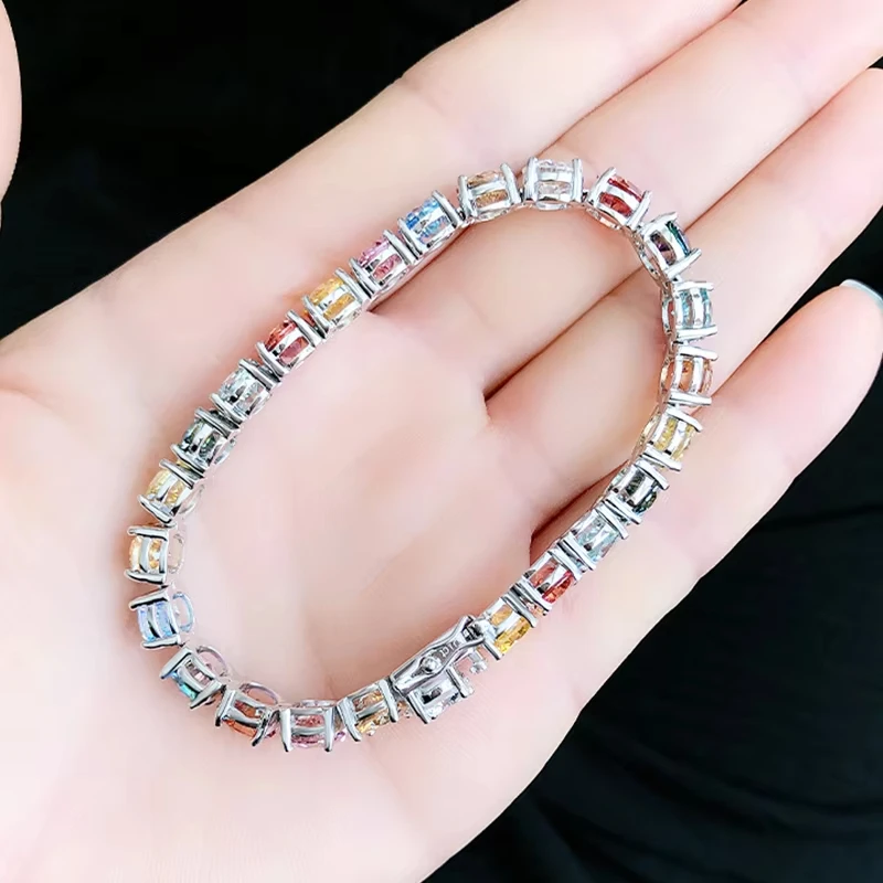 Luxury 3/4/5/6.5MM Colored Rainbow Tennis Moissanite Bracelets Plated Gold 925 Sterling Silver Fine Jewelry Gift Certified