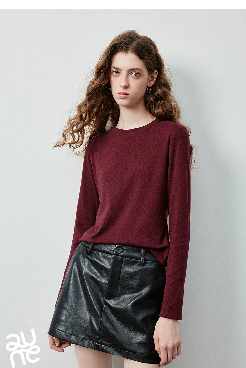 TOYOUTH Women's Slub Cotton T Shirt 2026 Fall New Arrival Mousse Soft Crew Neck Multi Color Versatile Casual Layering Top