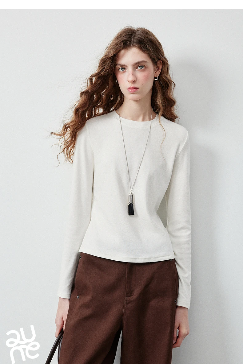 TOYOUTH Women's Slub Cotton T Shirt 2026 Fall New Arrival Mousse Soft Crew Neck Multi Color Versatile Casual Layering Top