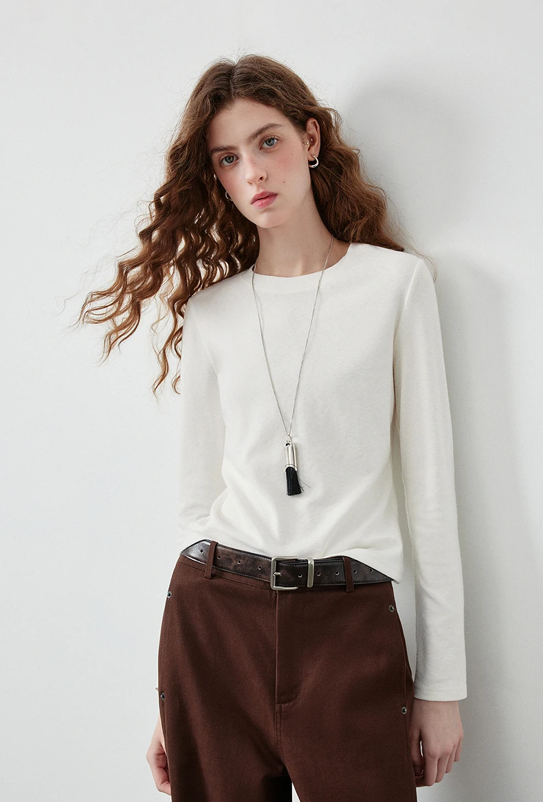 TOYOUTH Women's Slub Cotton T Shirt 2026 Fall New Arrival Mousse Soft Crew Neck Multi Color Versatile Casual Layering Top