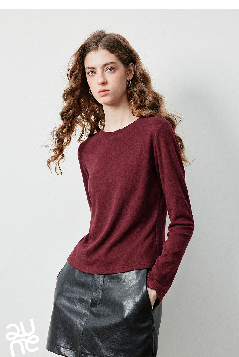 TOYOUTH Women's Slub Cotton T Shirt 2026 Fall New Arrival Mousse Soft Crew Neck Multi Color Versatile Casual Layering Top
