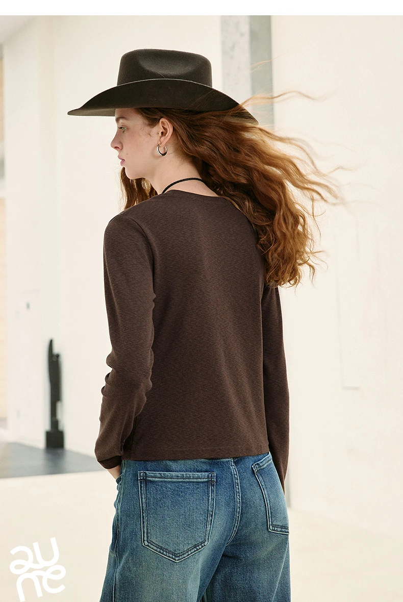 TOYOUTH Women's Slub Cotton T Shirt 2026 Fall New Arrival Mousse Soft Crew Neck Multi Color Versatile Casual Layering Top