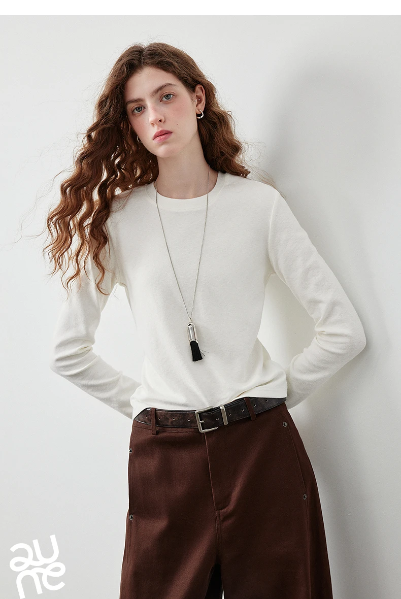 TOYOUTH Women's Slub Cotton T Shirt 2026 Fall New Arrival Mousse Soft Crew Neck Multi Color Versatile Casual Layering Top