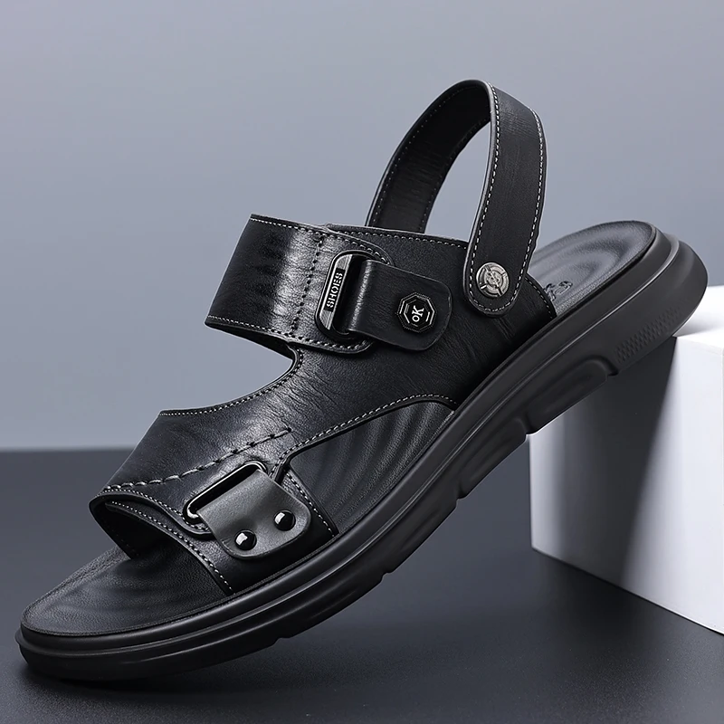 Men's Adjustable Strap Sandals with Dual Buckle Closure for Casual Summer Wear, Lightweight Comfortable Design with Stitched Det