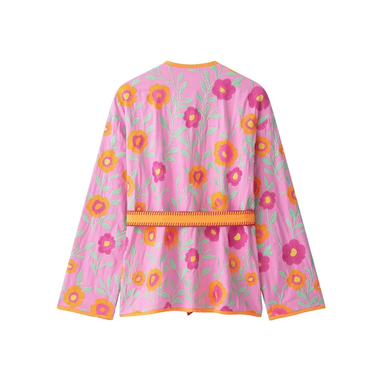 TFMLN New Women's Flowers Embroidered Coats V-neck Long Sleeve With Belt Jackets Autumn New Fashion Casual Ladies Outerwear