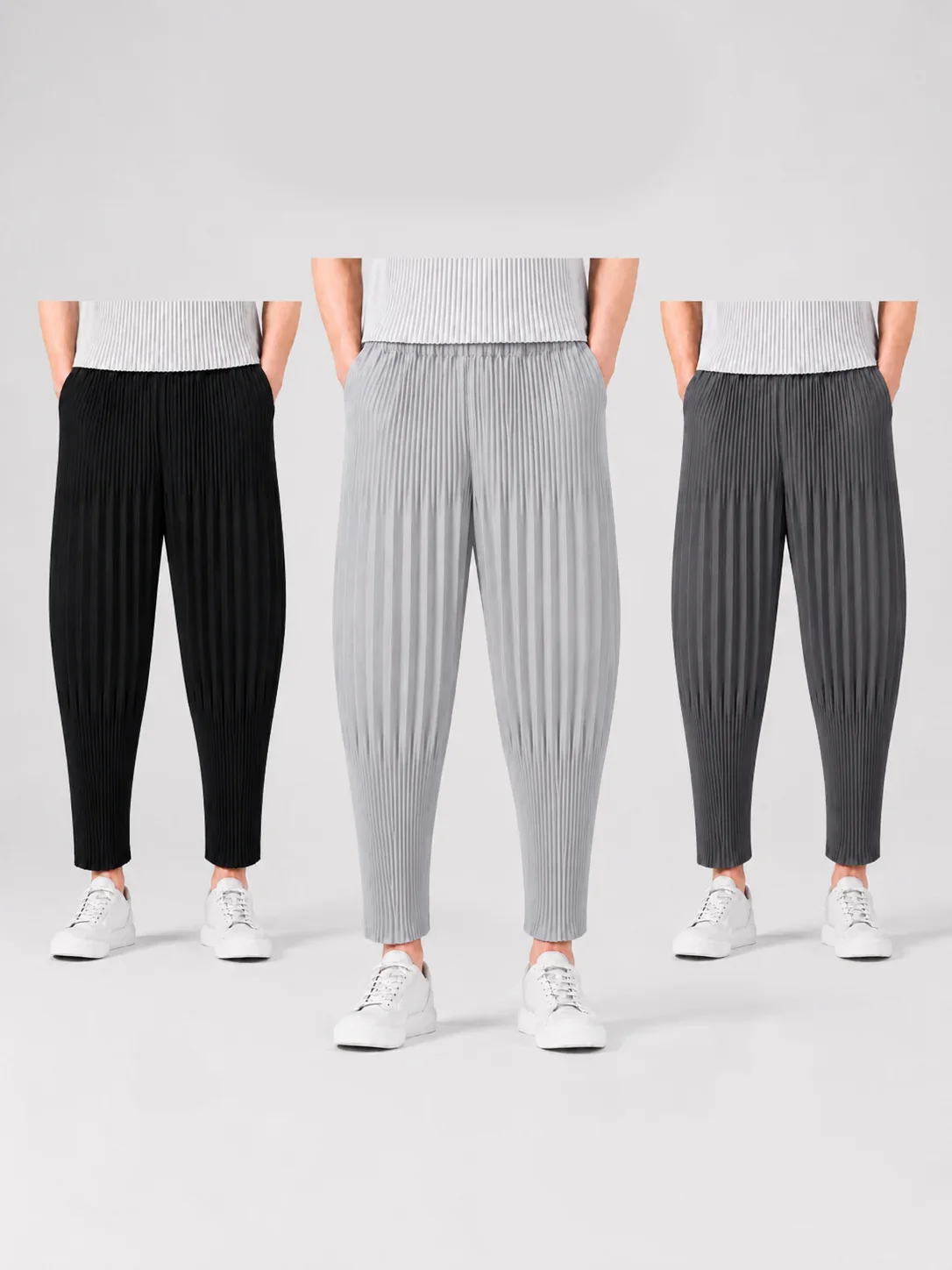 Miyake Pleated Loose Pants Men Japanese Vintage Harem Trousers Breathable Low-crotch Streetwear