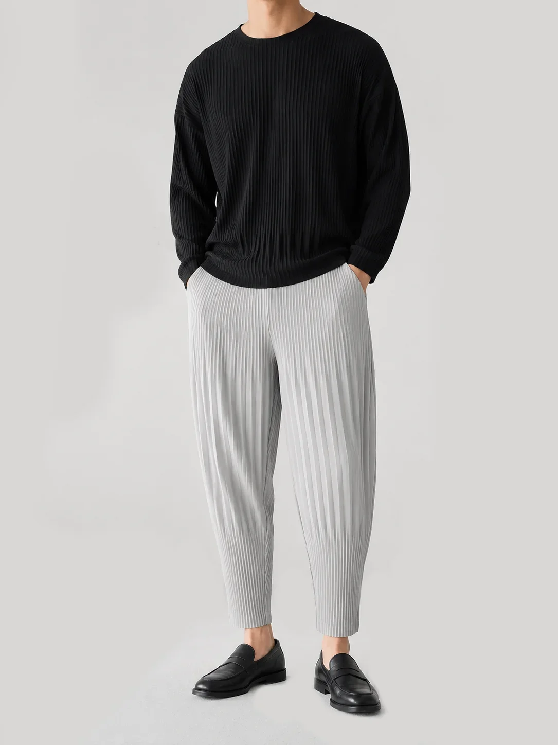 Miyake Pleated Loose Pants Men Japanese Vintage Harem Trousers Breathable Low-crotch Streetwear