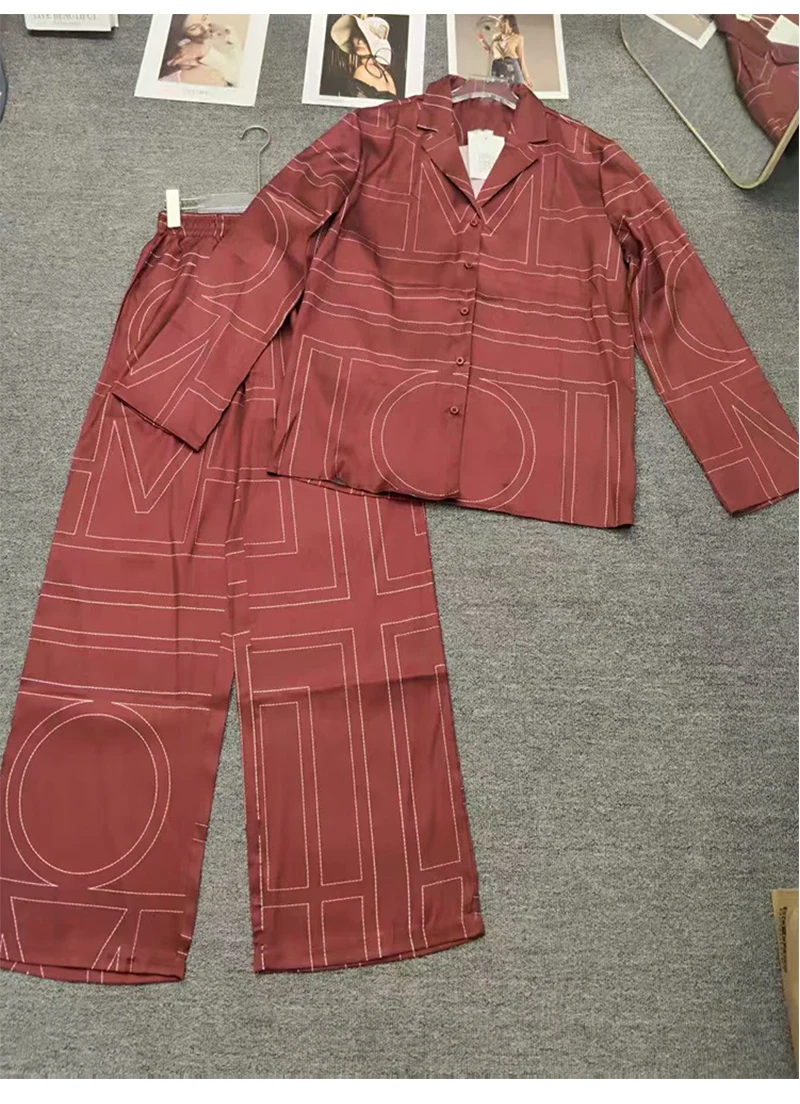 2026 Spring New Fashion Women's Suit Geometric Printing Long Sleeve Loose Shirt High Waist Wide Leg Pants Casual Two-piece Set