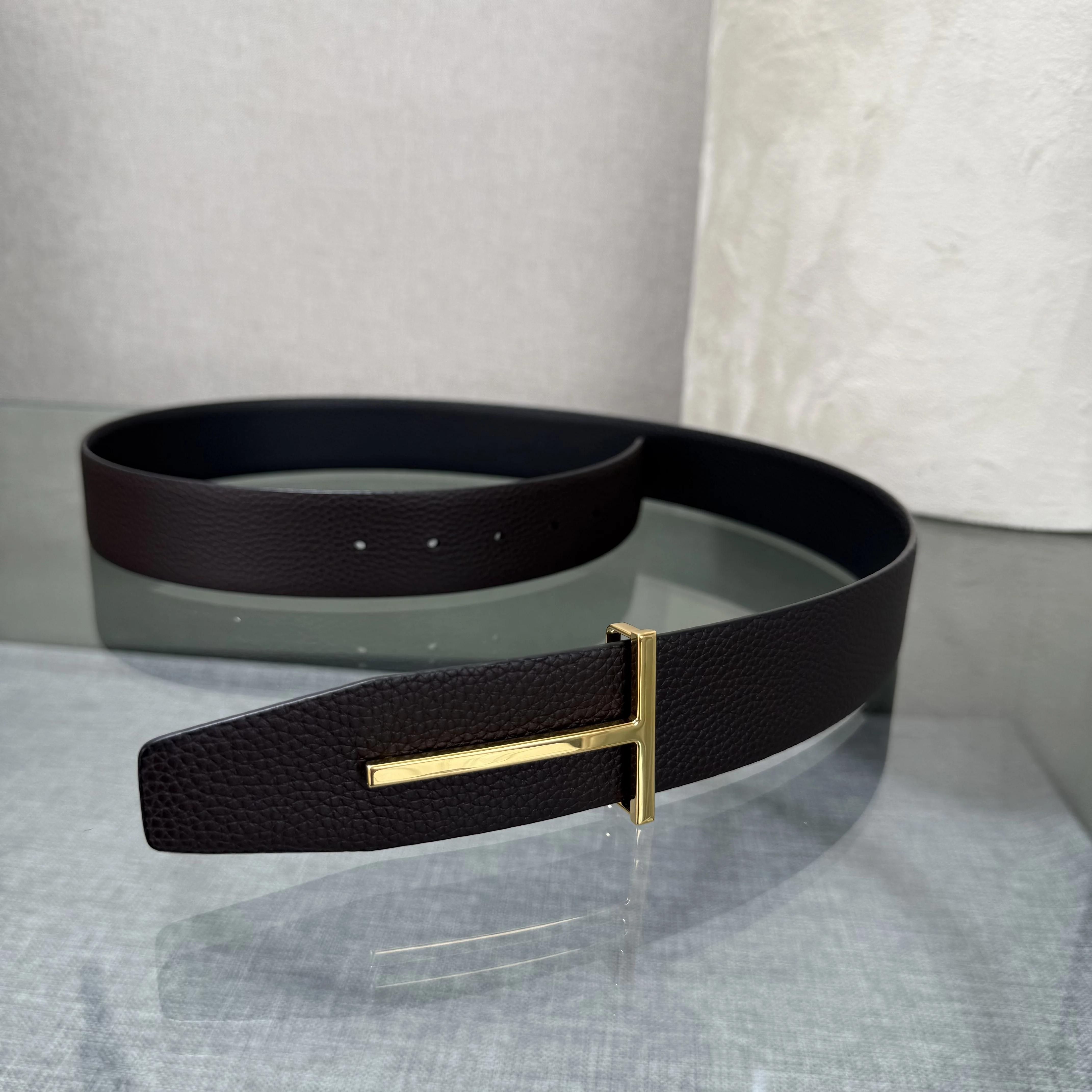 2026 Fashion Top Luxury Designer Brand Brass T Buckle Belt Men High Quality Genuine Real Leather Jeans Waistband business 3.8CM