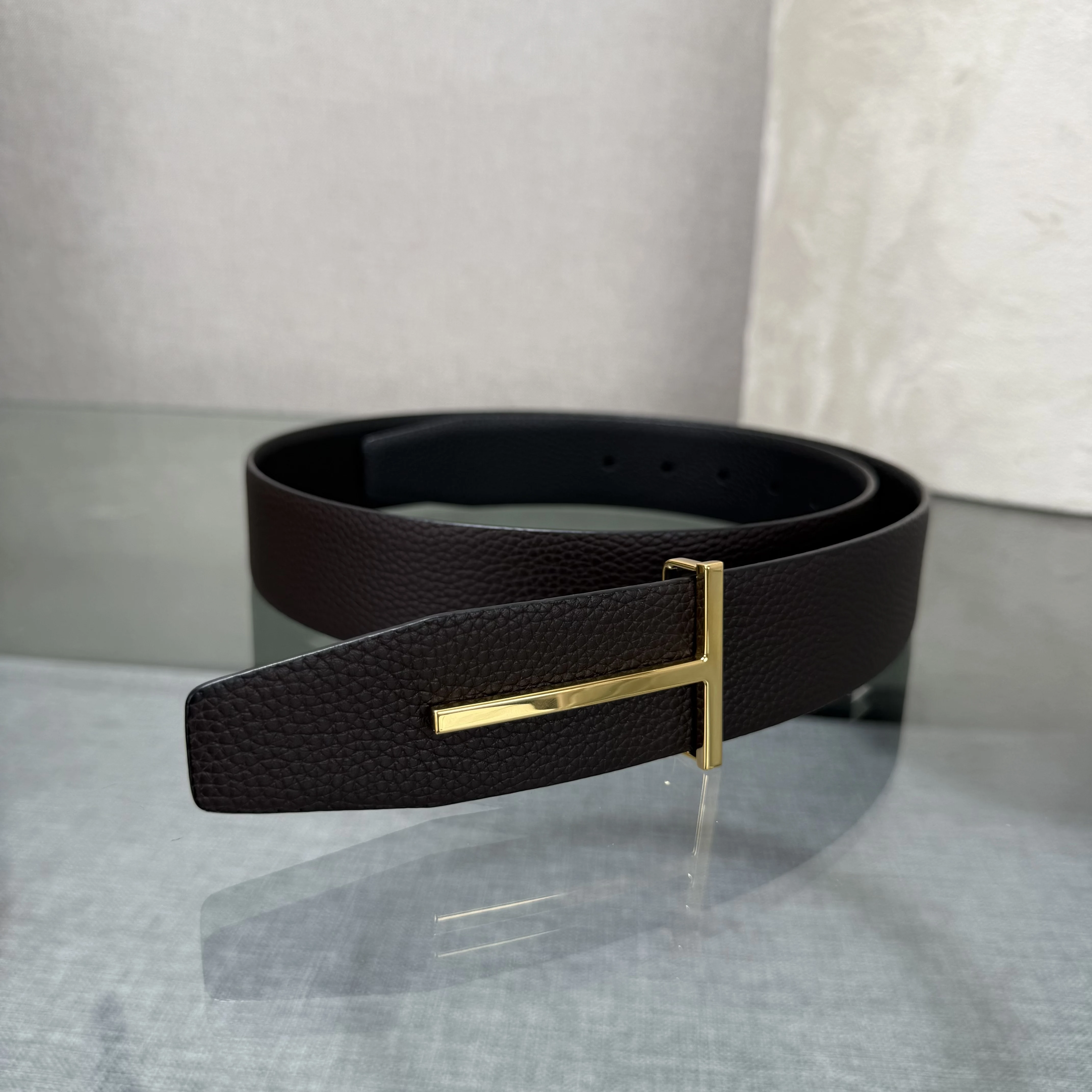2026 Fashion Top Luxury Designer Brand Brass T Buckle Belt Men High Quality Genuine Real Leather Jeans Waistband business 3.8CM