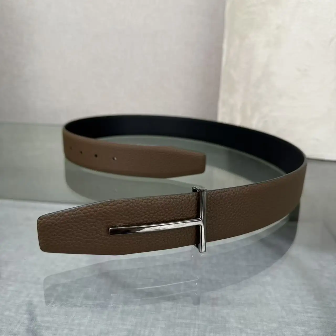 2026 Fashion Top Luxury Designer Brand Brass T Buckle Belt Men High Quality Genuine Real Leather Jeans Waistband business 3.8CM