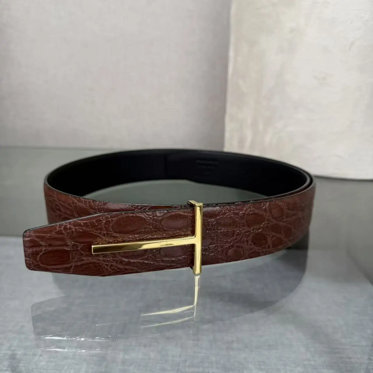 2026 Fashion Top Luxury Designer Brand Brass T Buckle Belt Men High Quality Genuine Real Leather Jeans Waistband business 3.8CM