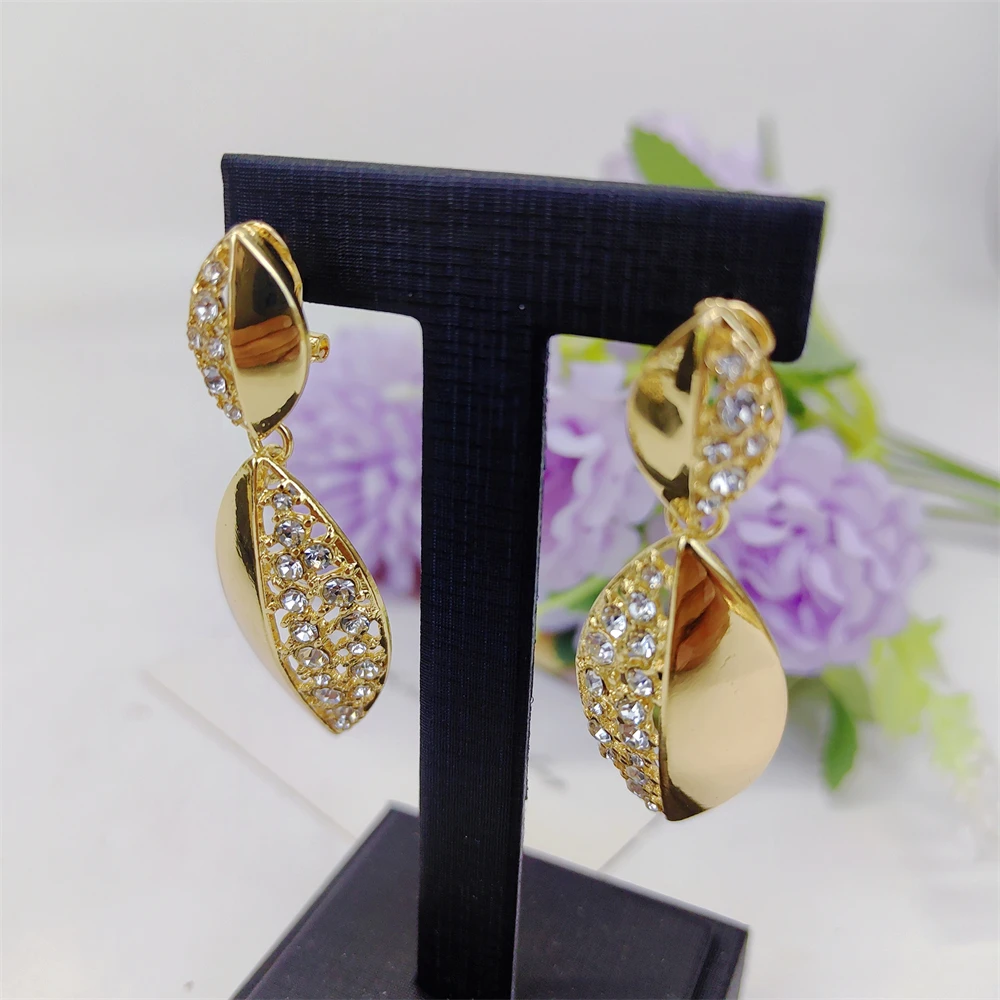 Luxury African Big Necklace For Women Dubai Gold Color Plated Jewelry Set Original Earrings Ring Bracelet Wedding Costumes Set