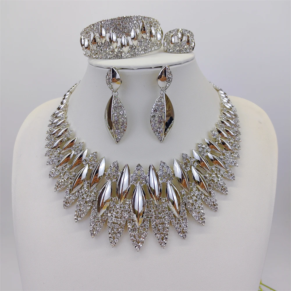 Luxury African Big Necklace For Women Dubai Gold Color Plated Jewelry Set Original Earrings Ring Bracelet Wedding Costumes Set