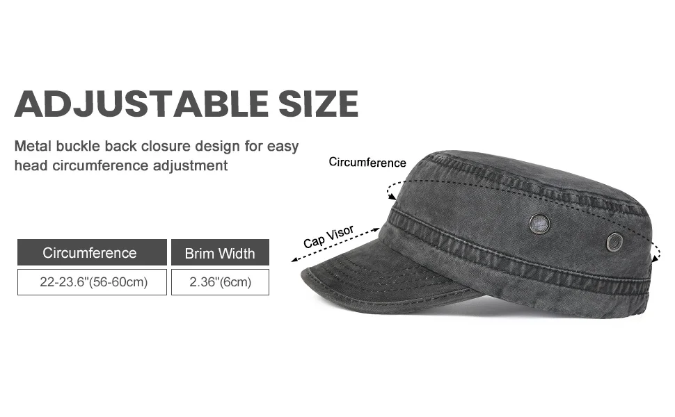 Military Cap Men Washed Cotton Fashion Design Flat Baseball Cap Top Army Hat with Air Hole Adjustable