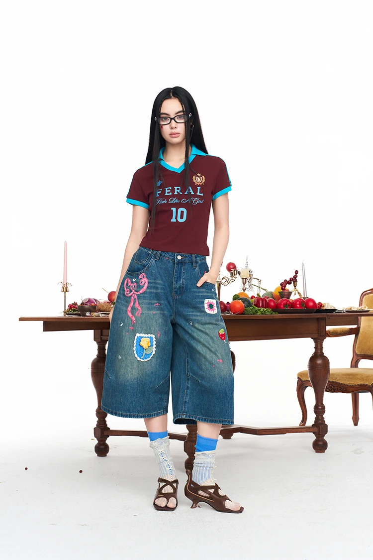 ELFSACK Assorted Jersey Style T-shirts, Sporty Number Print Tees, Slim V-neck Short Sleeve Tops for Women