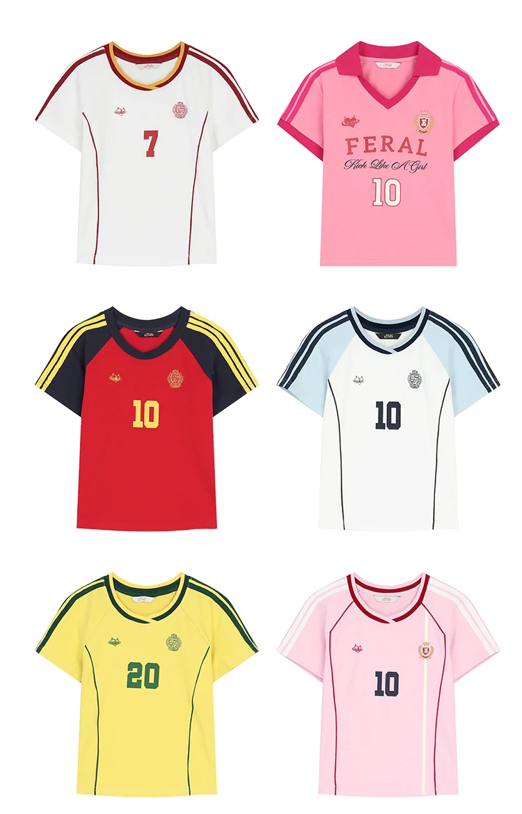 ELFSACK Assorted Jersey Style T-shirts, Sporty Number Print Tees, Slim V-neck Short Sleeve Tops for Women