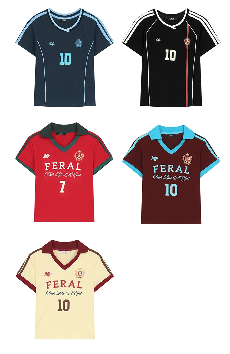 ELFSACK Assorted Jersey Style T-shirts, Sporty Number Print Tees, Slim V-neck Short Sleeve Tops for Women