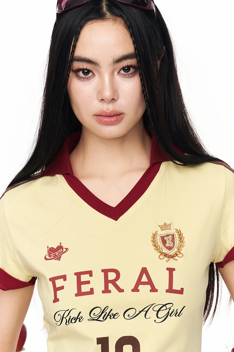 ELFSACK Assorted Jersey Style T-shirts, Sporty Number Print Tees, Slim V-neck Short Sleeve Tops for Women