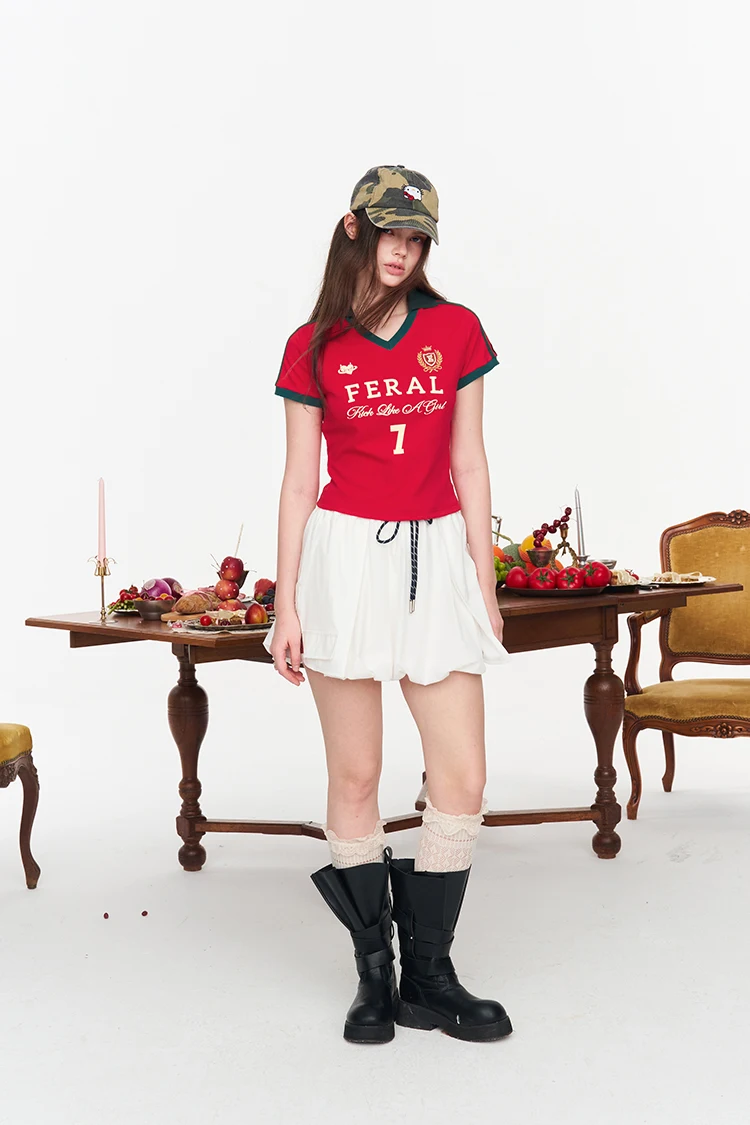ELFSACK Assorted Jersey Style T-shirts, Sporty Number Print Tees, Slim V-neck Short Sleeve Tops for Women