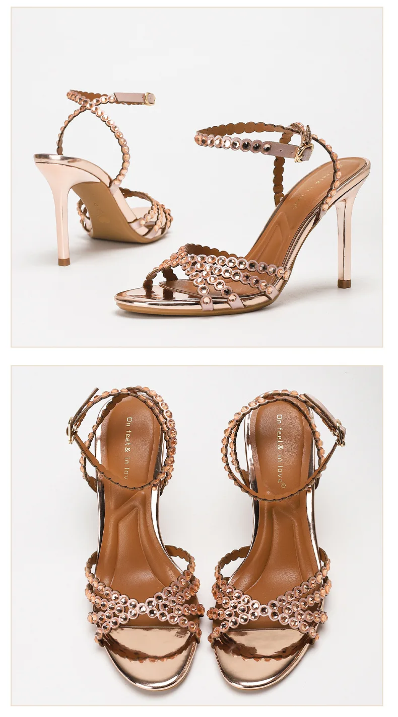 Luxury Crystal Cross Tied High Heel Sandals Women Sexy Open-toe Ankle Strap Buckle Stiletto Sandals Elegant Banquet Dress Shoes