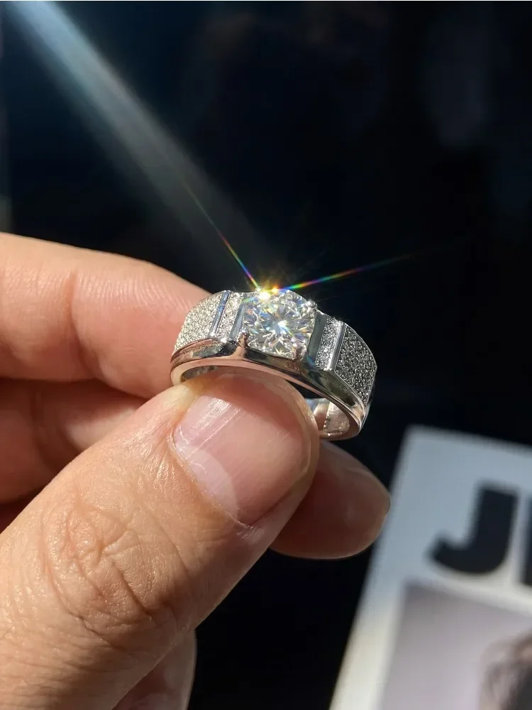 Real Moissanite Diamond 1CT Gorgeous Engagement Rings For Men Wedding Gift Best Quality Luxury Minimalist Jewelry