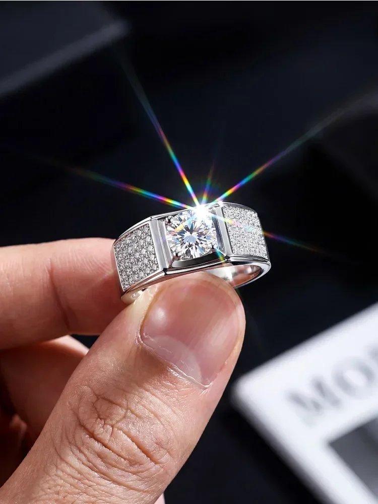 Real Moissanite Diamond 1CT Gorgeous Engagement Rings For Men Wedding Gift Best Quality Luxury Minimalist Jewelry