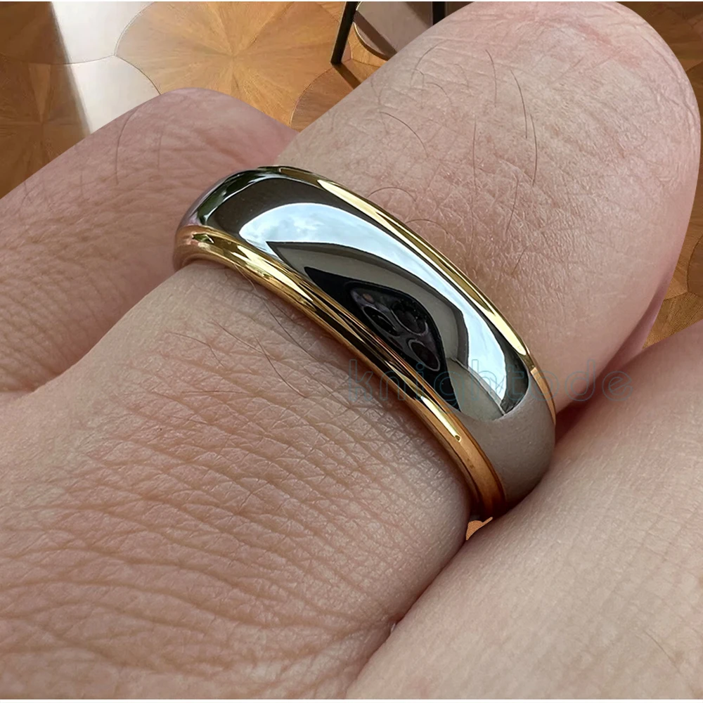 6/8mm Fashion Tungsten Carbide Wedding Bands For Men Women Engagement Ring Jewelry Gold Color Steped Dome Polishing Comfort Fit