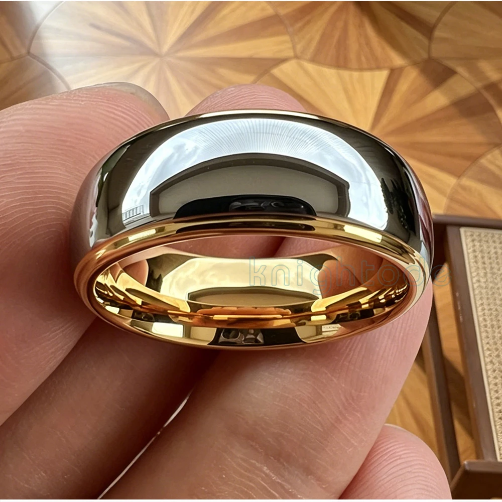6/8mm Fashion Tungsten Carbide Wedding Bands For Men Women Engagement Ring Jewelry Gold Color Steped Dome Polishing Comfort Fit
