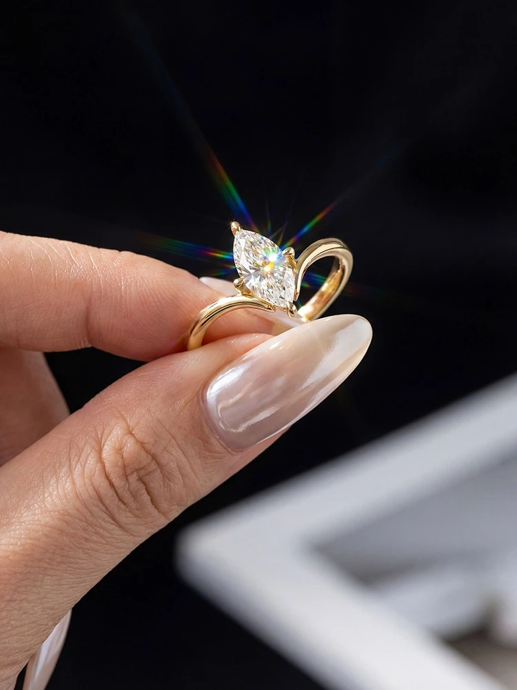 Shiny 1CT Classical Certified Marquise Moissanite Diamond Engagement Ring For Women Fashion High Quality Wedding Jewelry