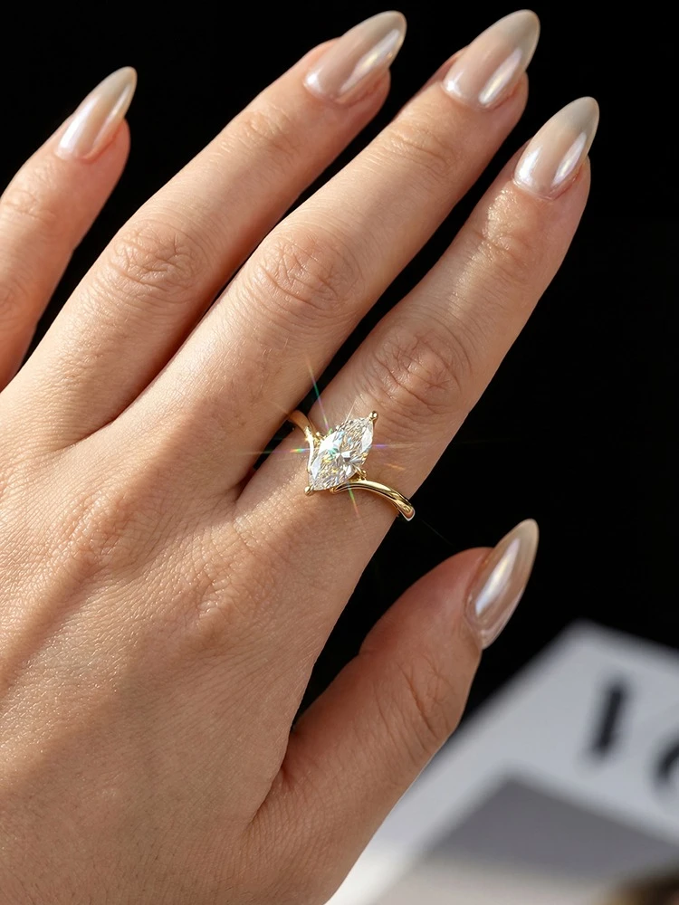 Shiny 1CT Classical Certified Marquise Moissanite Diamond Engagement Ring For Women Fashion High Quality Wedding Jewelry