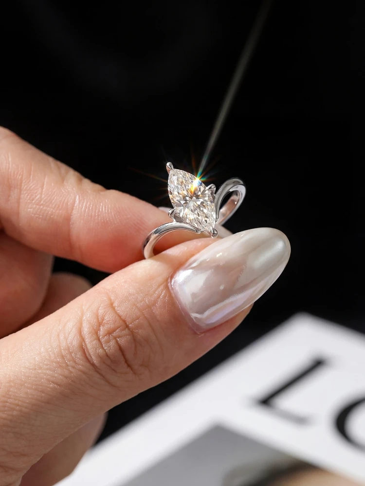 Shiny 1CT Classical Certified Marquise Moissanite Diamond Engagement Ring For Women Fashion High Quality Wedding Jewelry