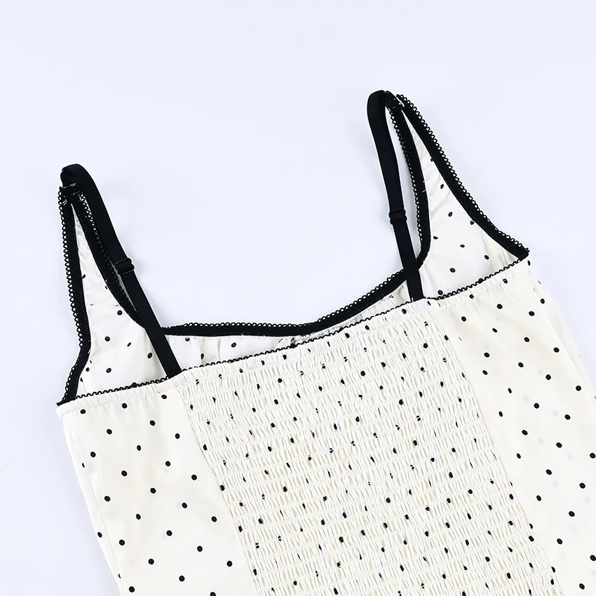 Linad Sexy Backless Polka Dot Tank Top Elegant Satin Spaghetti Strap Lace Camis Street Chic Sleeveless Vest Female 2025 Summer