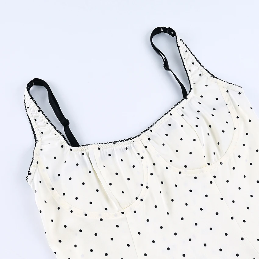 Linad Sexy Backless Polka Dot Tank Top Elegant Satin Spaghetti Strap Lace Camis Street Chic Sleeveless Vest Female 2025 Summer