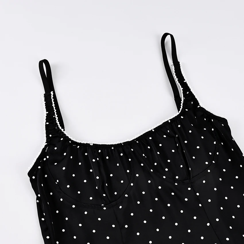 Linad Sexy Backless Polka Dot Tank Top Elegant Satin Spaghetti Strap Lace Camis Street Chic Sleeveless Vest Female 2025 Summer