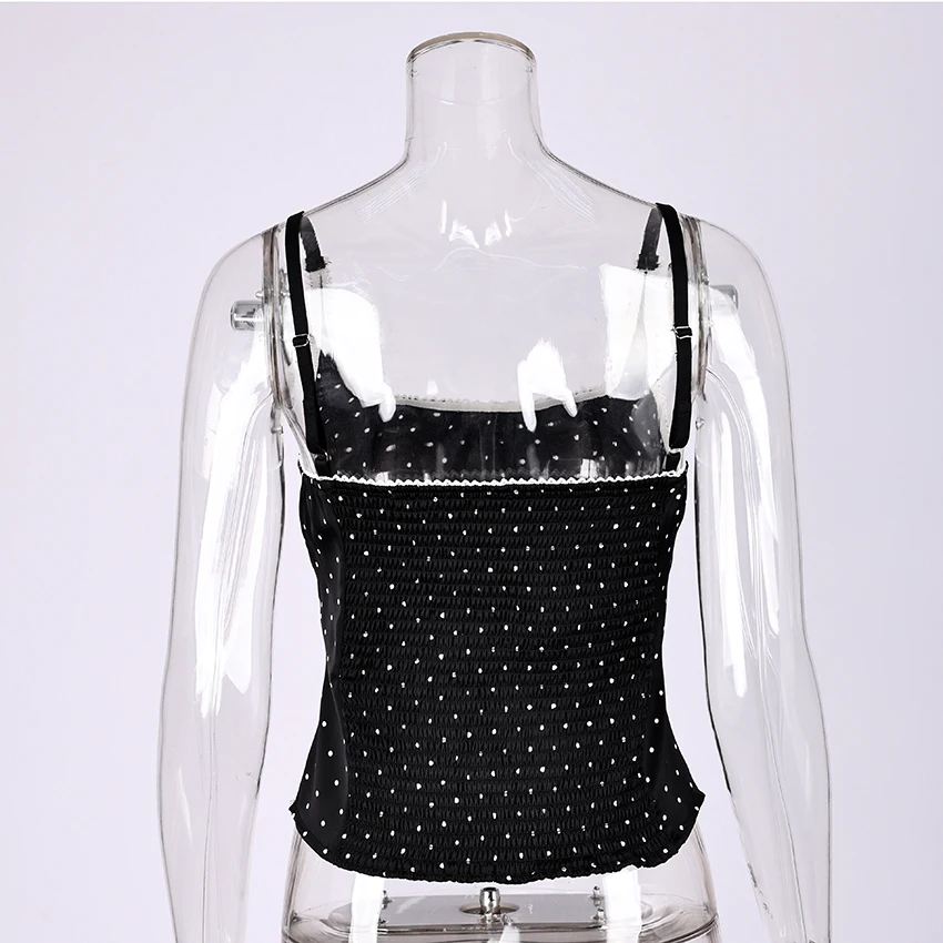 Linad Sexy Backless Polka Dot Tank Top Elegant Satin Spaghetti Strap Lace Camis Street Chic Sleeveless Vest Female 2025 Summer