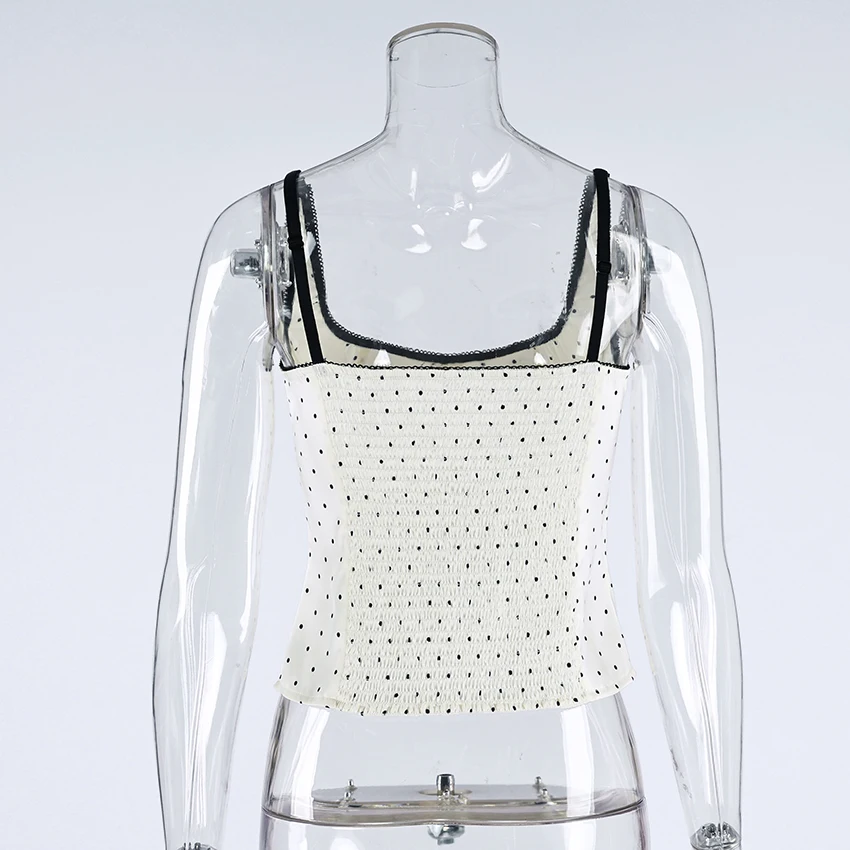 Linad Sexy Backless Polka Dot Tank Top Elegant Satin Spaghetti Strap Lace Camis Street Chic Sleeveless Vest Female 2025 Summer