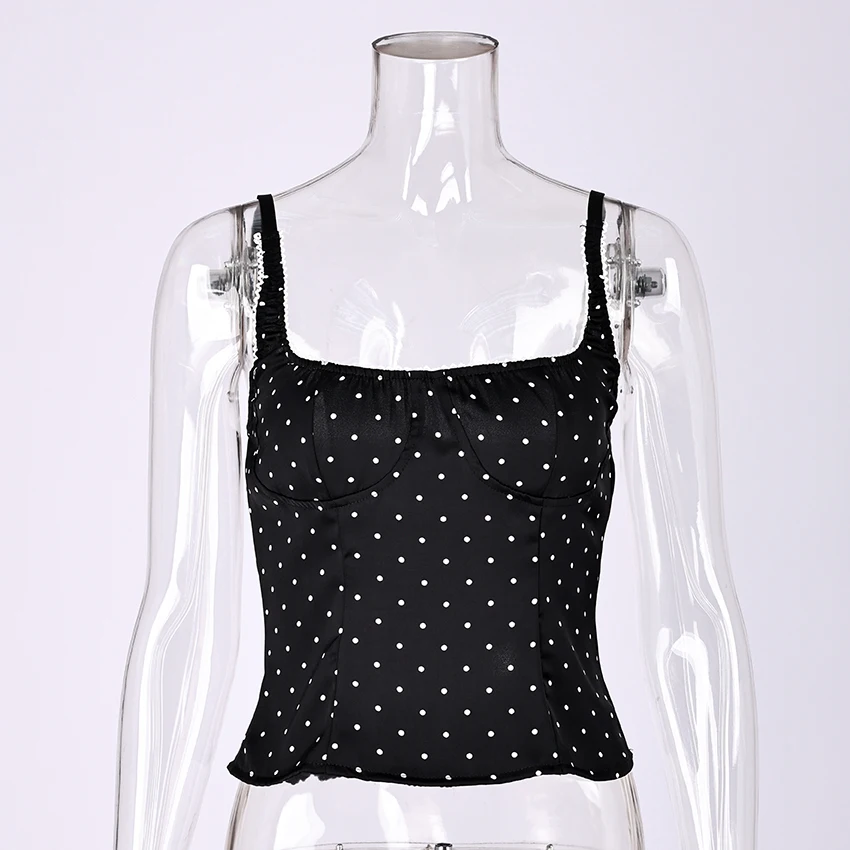 Linad Sexy Backless Polka Dot Tank Top Elegant Satin Spaghetti Strap Lace Camis Street Chic Sleeveless Vest Female 2025 Summer