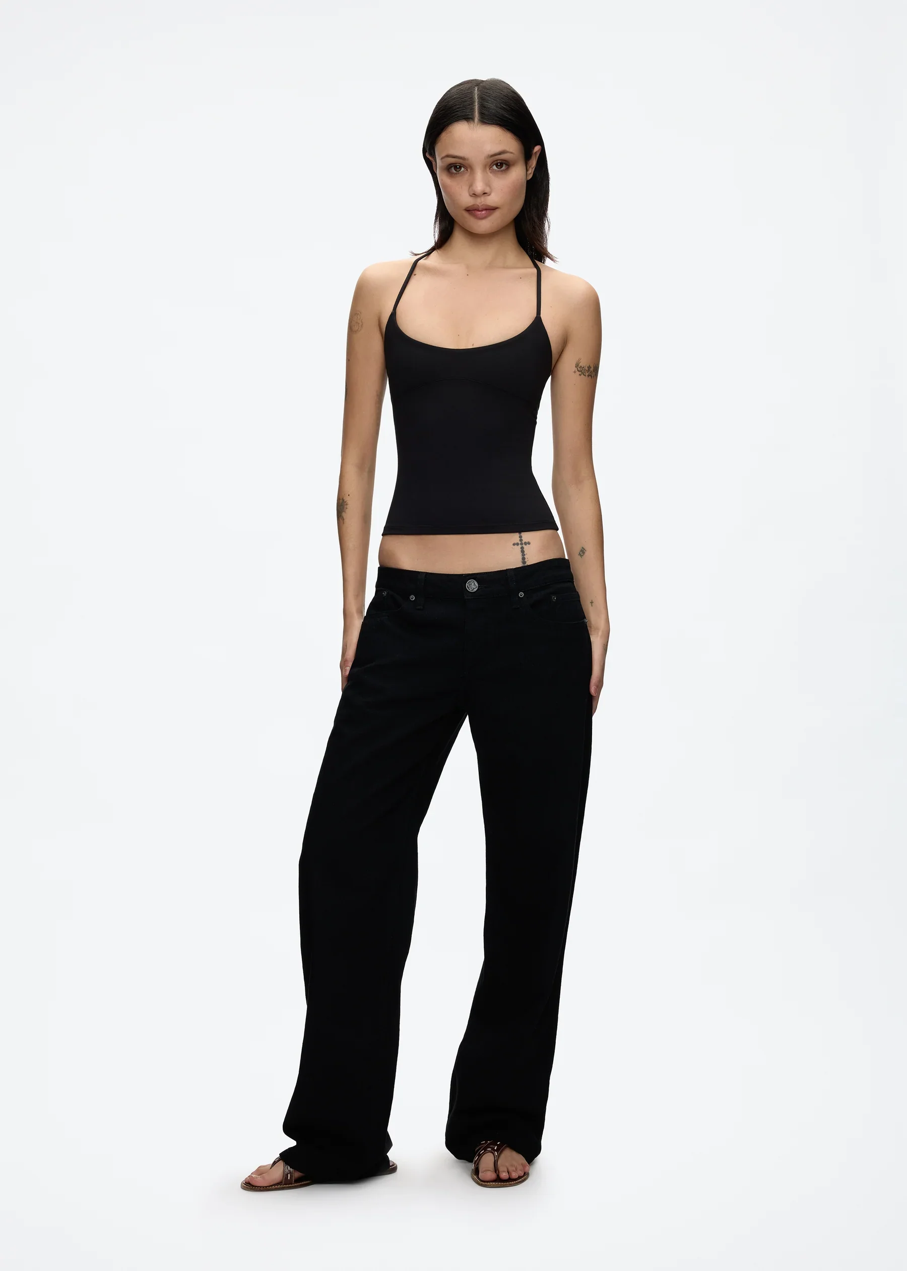 Tank Cross-Back Halter Top, Tailored Waist-Cinching Camisole, U-Neck Halter Tank Top, Metal Embellished Slim-Fit Top for Layering or Wearing Alone