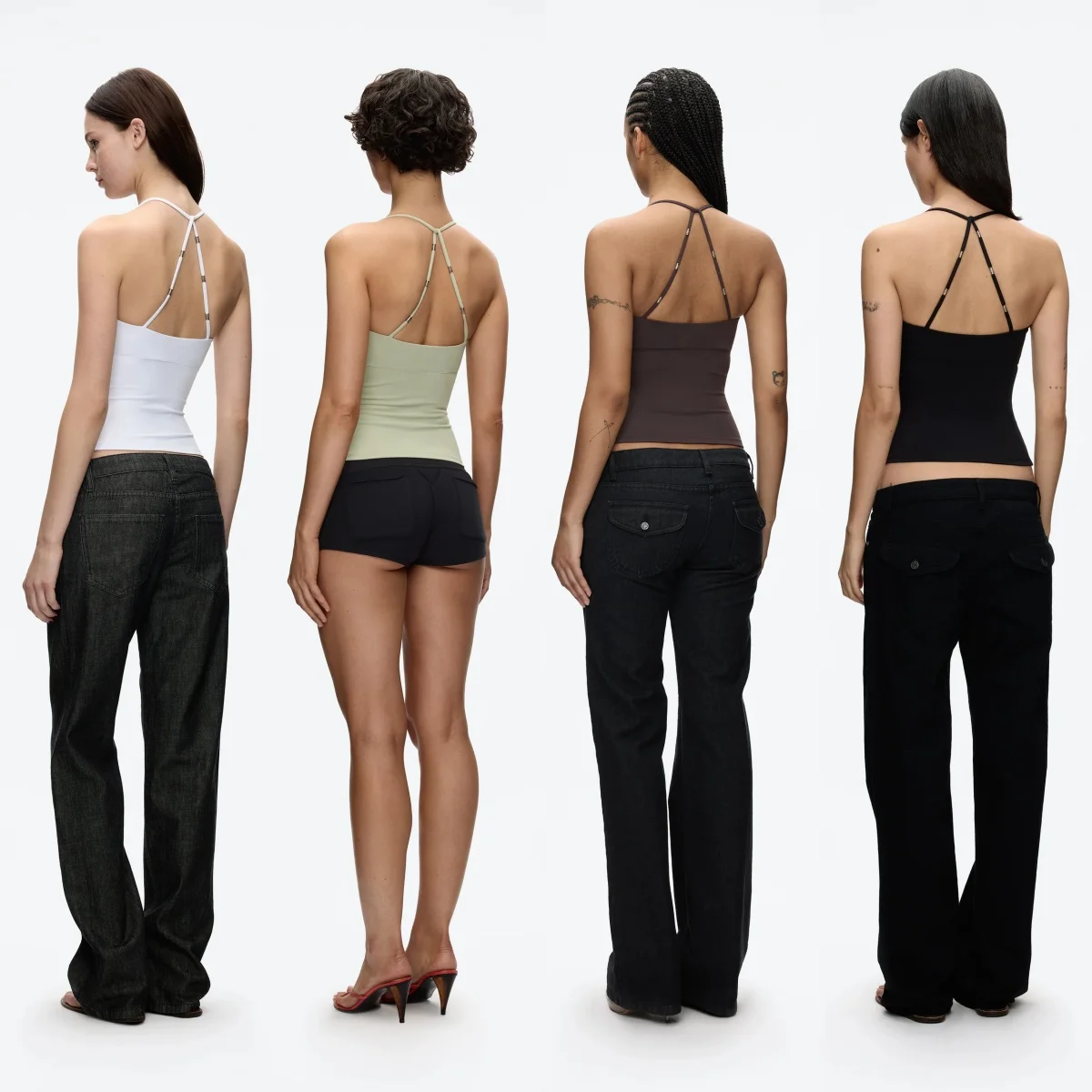 Tank Cross-Back Halter Top, Tailored Waist-Cinching Camisole, U-Neck Halter Tank Top, Metal Embellished Slim-Fit Top for Layering or Wearing Alone