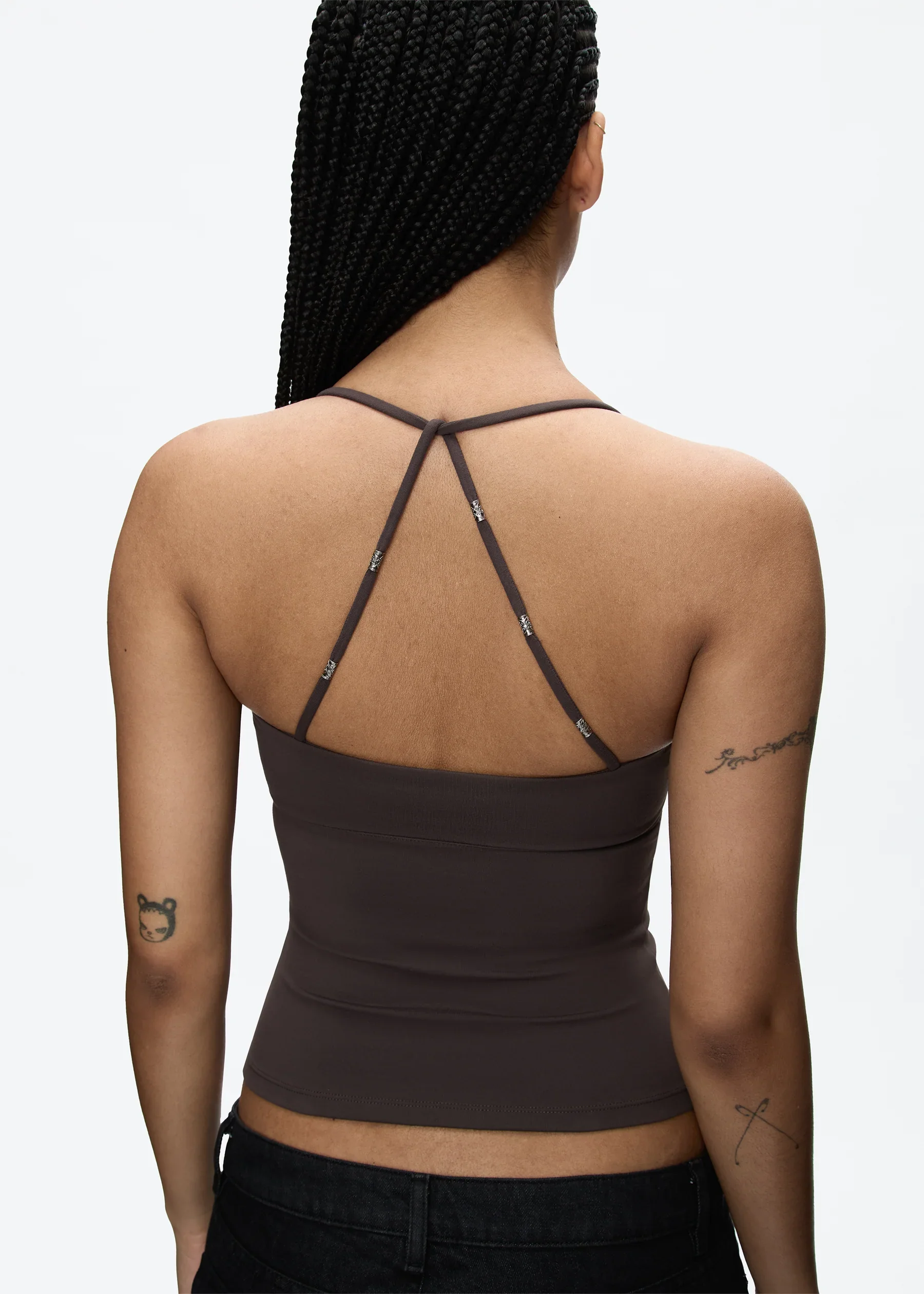 Tank Cross-Back Halter Top, Tailored Waist-Cinching Camisole, U-Neck Halter Tank Top, Metal Embellished Slim-Fit Top for Layering or Wearing Alone