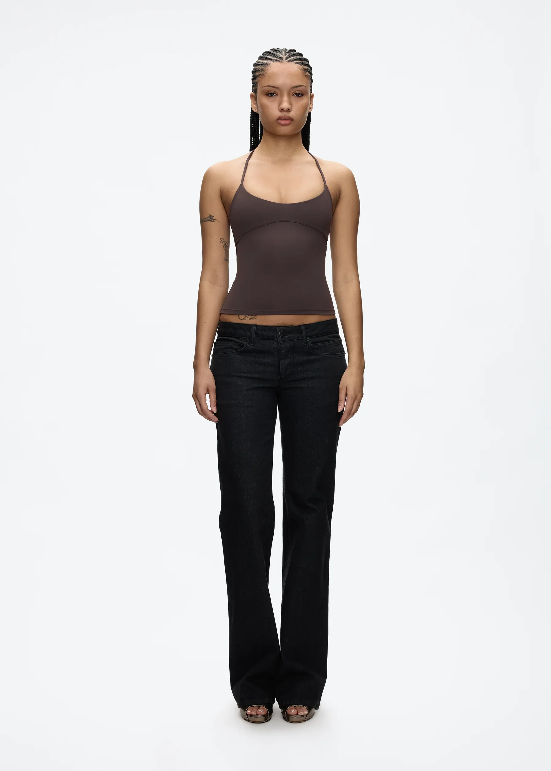 Tank Cross-Back Halter Top, Tailored Waist-Cinching Camisole, U-Neck Halter Tank Top, Metal Embellished Slim-Fit Top for Layering or Wearing Alone