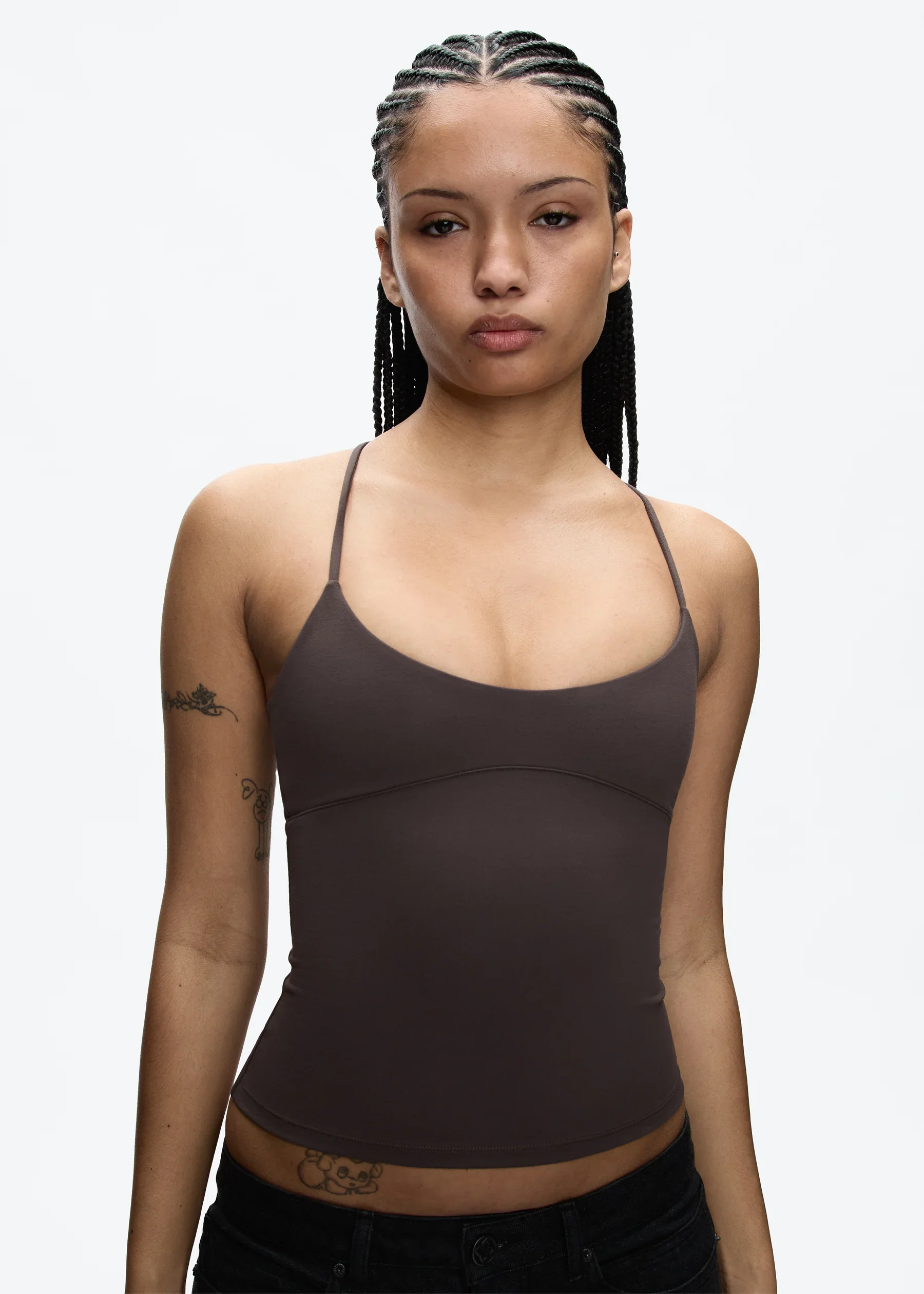 Tank Cross-Back Halter Top, Tailored Waist-Cinching Camisole, U-Neck Halter Tank Top, Metal Embellished Slim-Fit Top for Layering or Wearing Alone