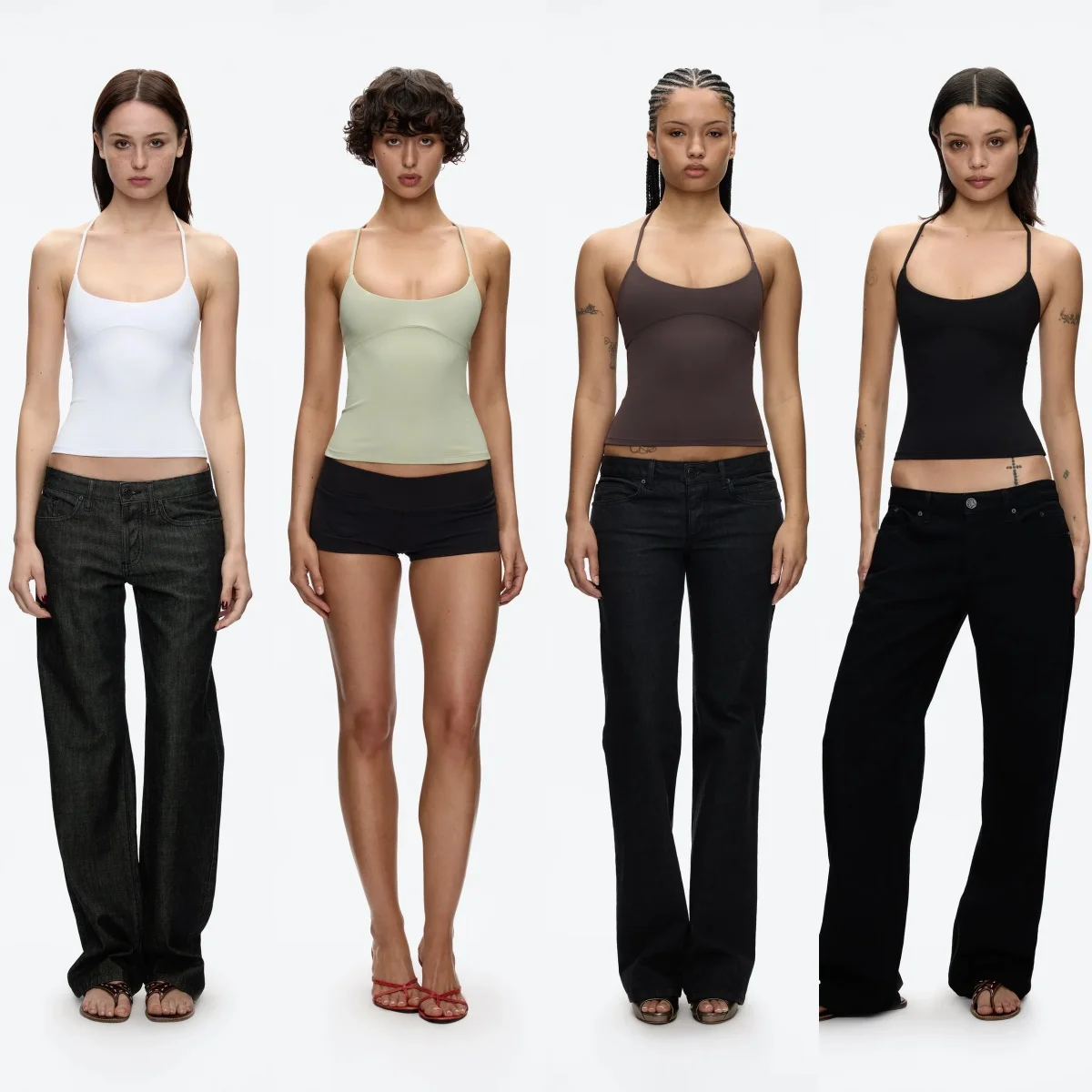 Tank Cross-Back Halter Top, Tailored Waist-Cinching Camisole, U-Neck Halter Tank Top, Metal Embellished Slim-Fit Top for Layering or Wearing Alone