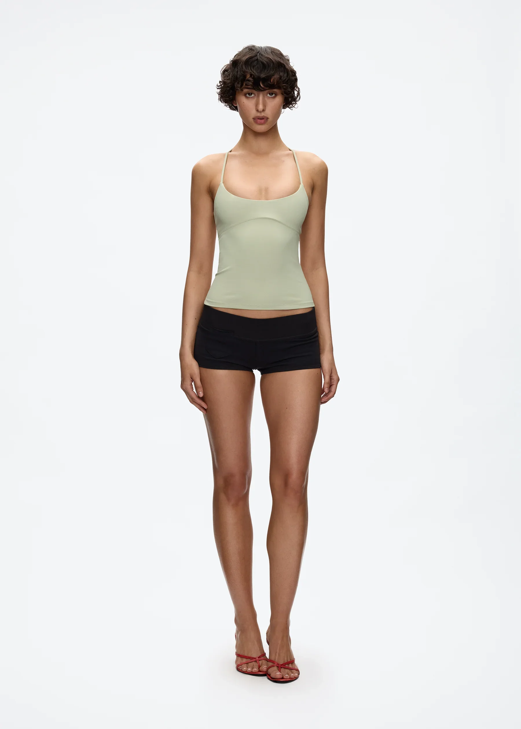 Tank Cross-Back Halter Top, Tailored Waist-Cinching Camisole, U-Neck Halter Tank Top, Metal Embellished Slim-Fit Top for Layering or Wearing Alone