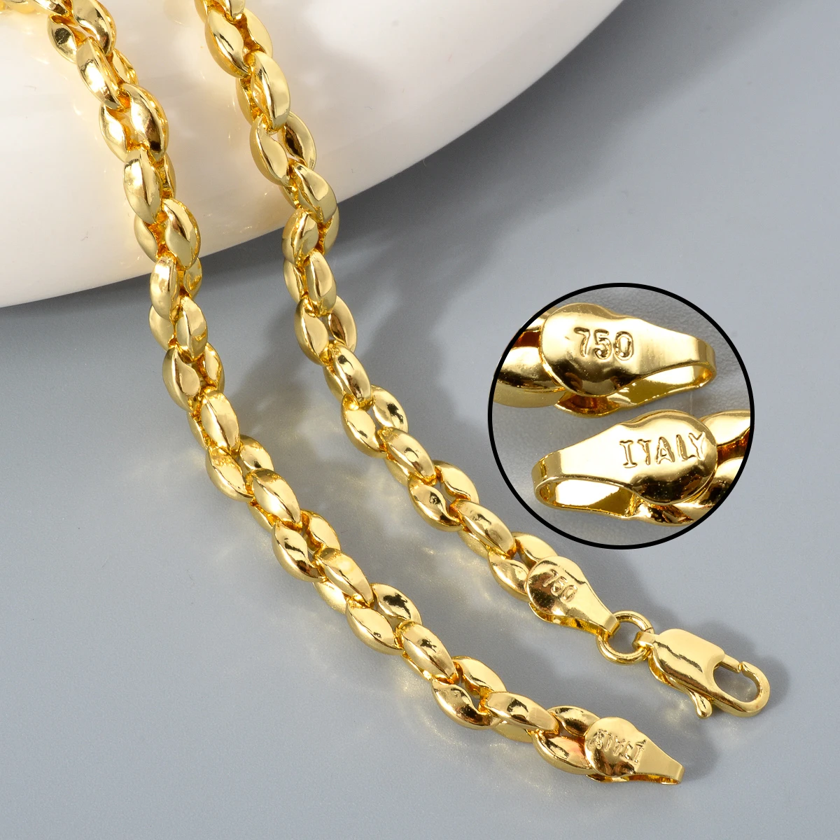 Hot Selling Ltalian 750 Men's and Women's Necklace 18k Gold-Plated Rock Hip-Hop Banquet Jewelry Accessories